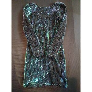 Top Shop Sz 4 Green Blue Black Sequins Cocktail Party Occasion Mini Dress A23